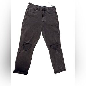 Hollister Women's ultra High Rise mom Distressed Black Jeans